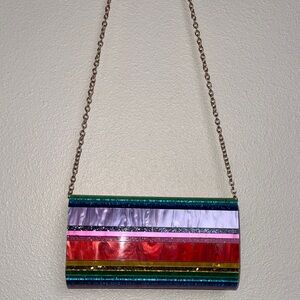 Sondra Roberts Multicolor Striped Clutch with Chain